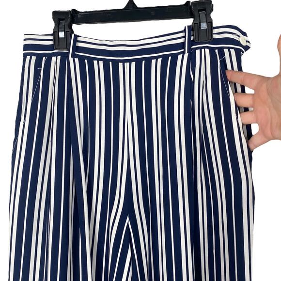 Talbots Vtg Navy Blue White Striped Pleat High Waist Pants Trousers SZ 8 - Picture 2 of 11